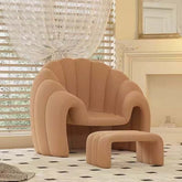 Banana or pumpkin design velvet accent chair with ottoman in white, brown, and blue